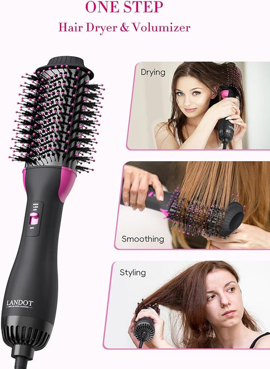 One Step Hair Dryer,Volumizer Hot Air Hair Dryer Brush,Salon Negative Electric Blow Dryer Rotating Curler and Ion Hair Straightener Brush for Fast Drying, Straightening ,Curlin