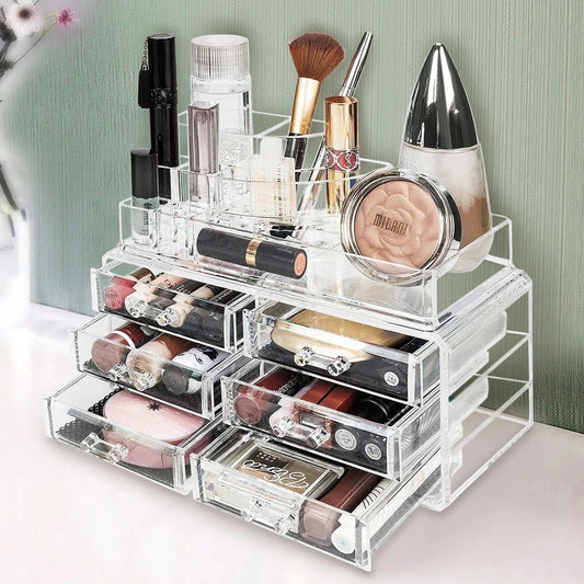 Transparent and Elegant Makeup Organizer with Mirror for Makeup and Accessories