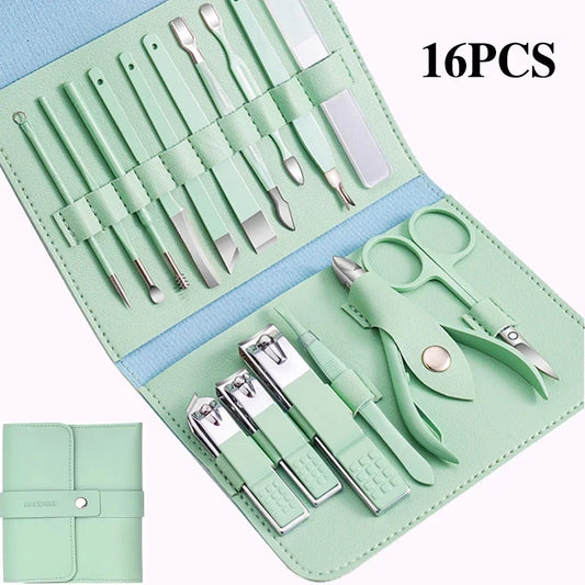 Manicure Pedicure Grooming Kit, Stainless Steel set, Nail cutter set, Nails Care, Clipper, Nails tool Set, Professional Spa kit, Nipper, 16pcs set