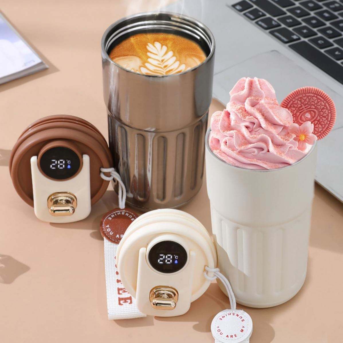 SmartTemp LED Thermal Mug – 450ml Stainless Steel Coffee Cup