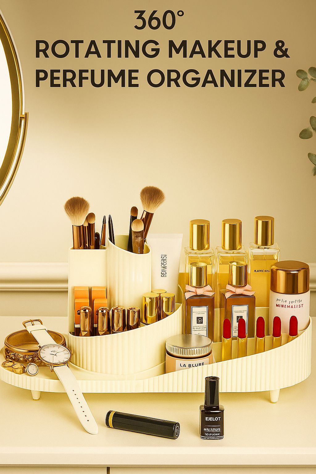 Makeup Organizer Countertop 360 Rotating Brush Holder Storage for Vanity Bathroom
