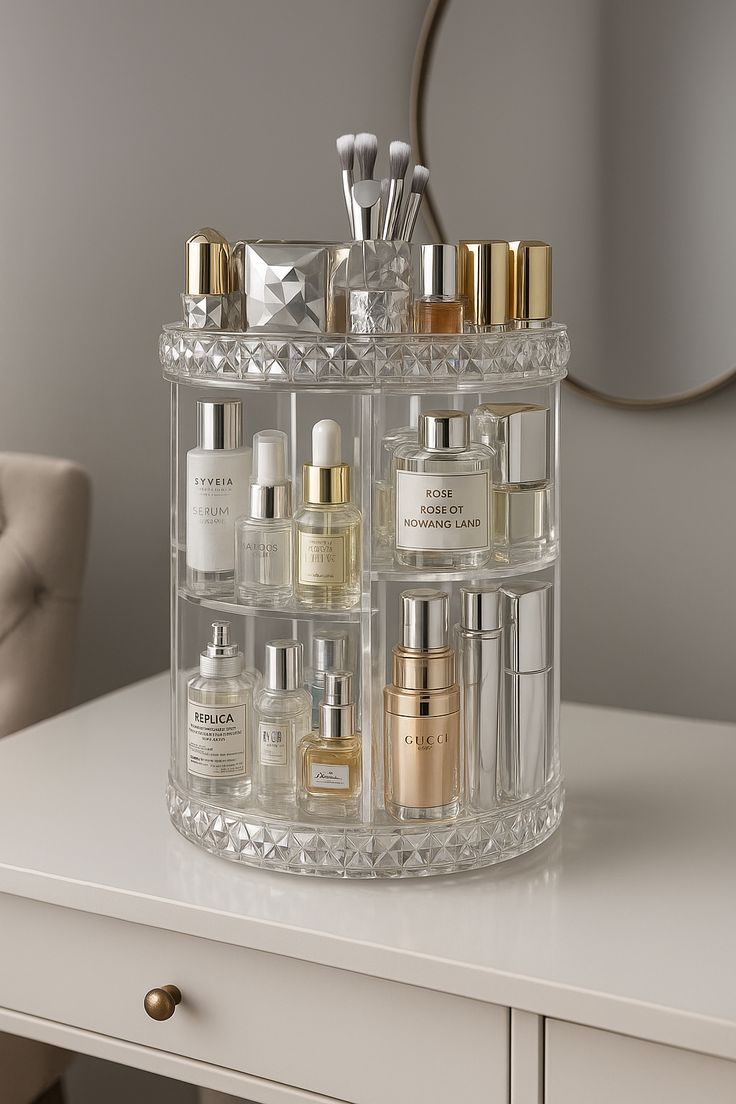 Makeup Organizer 360 Degree Rotating Adjustable Layers Large Capacity Cosmetic Organizer Transparent Make Up Organizers and Storage