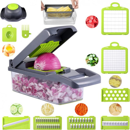 16-in-1 Multifunctional Food Chopper, 8 Blades Vegetable Slicer, Onion Chopper Vegetable Cutter & Adjustable Veggie Slicer, Potato Dicer Chopper, Container for Salad Garlic