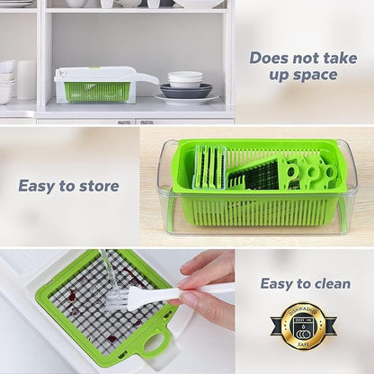 16-in-1 Multifunctional Food Chopper, 8 Blades Vegetable Slicer, Onion Chopper Vegetable Cutter & Adjustable Veggie Slicer, Potato Dicer Chopper, Container for Salad Garlic