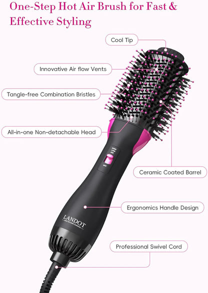One Step Hair Dryer,Volumizer Hot Air Hair Dryer Brush,Salon Negative Electric Blow Dryer Rotating Curler and Ion Hair Straightener Brush for Fast Drying, Straightening ,Curlin