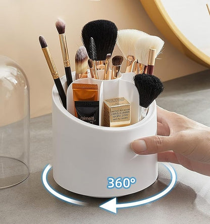 360° Rotating Makeup Brush Holders Organizer Transparent Makeup Brush Box With Lid Dust Proof Vanity Desktop Bathroom Counter Cosmetic Accessories (Transparent White)