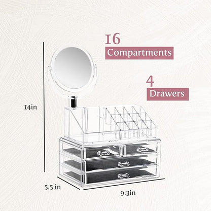 Transparent and Elegant Makeup Organizer with Mirror for Makeup and Accessories