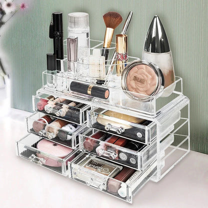 Transparent and Elegant Makeup Organizer with Mirror for Makeup and Accessories