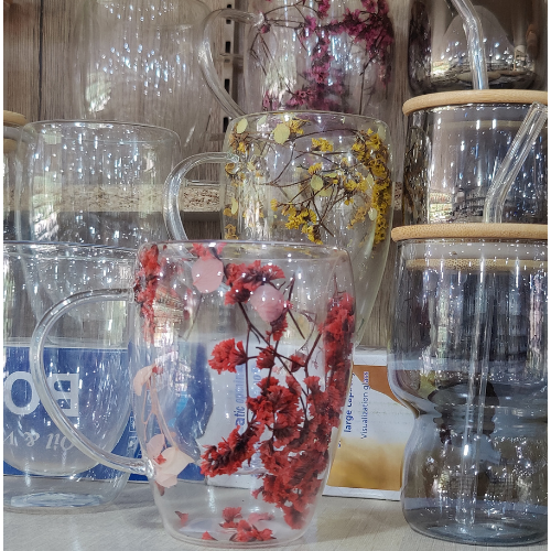 BloomSip™ Floral Glass Mug – Double Wall Aesthetic Tea & Coffee Cup (3 Colors) - Premium Quality